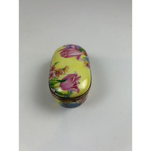 Rochard Limoges France Trinket Box Raised Floral Hand Painted Yellow Oval - Picture 14 of 14